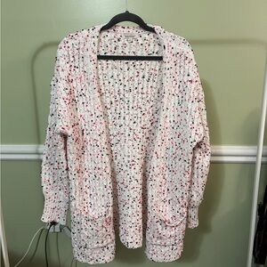 Francesca's Collections Pink and White Knit Cardigan